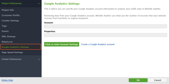 Google Analytics settings